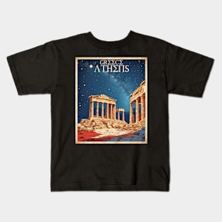 Athens Greece Starry Night Tourism Vintage Travel Poster Kids T-Shirt